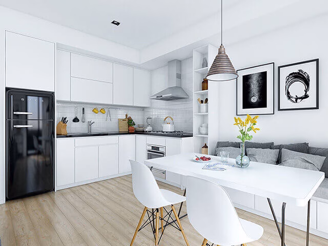 Một gian bếp thoáng đãng, sạch sẽ là khởi đầu cho sự hòa thuận và thịnh vượng của gia đình.